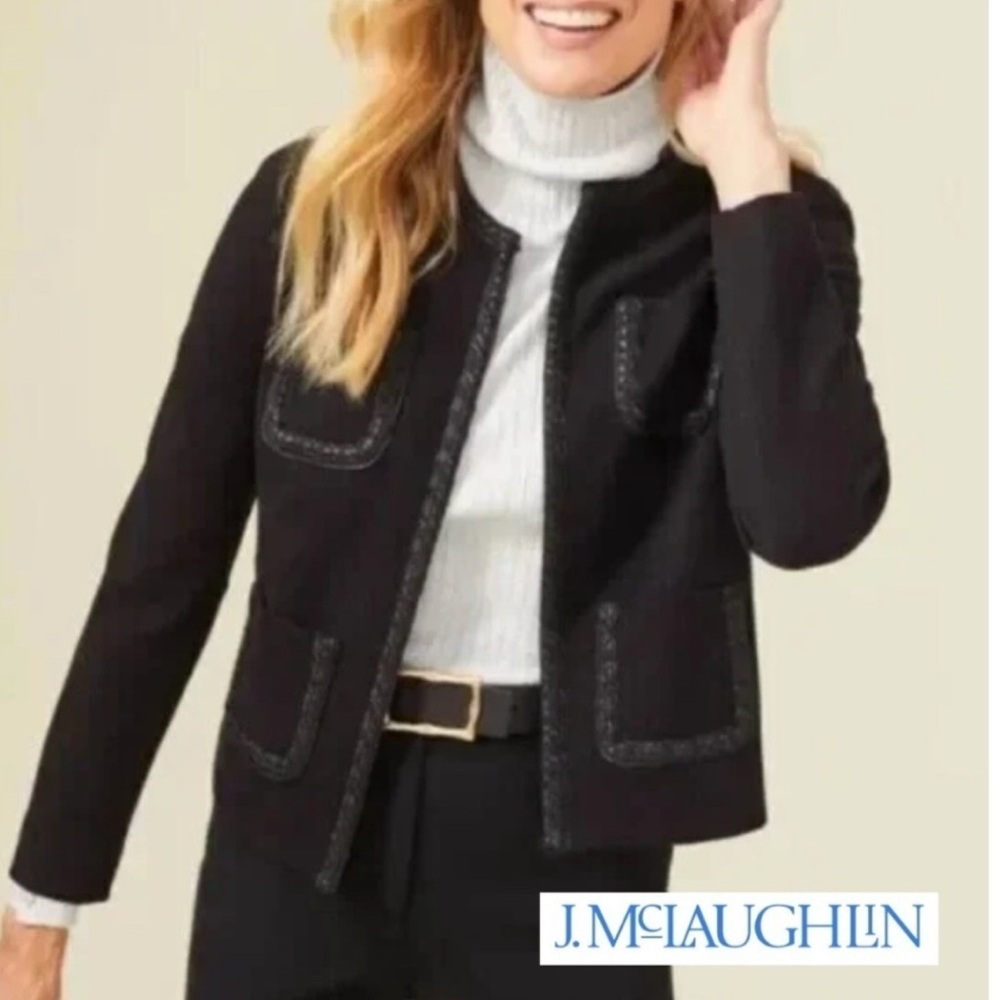 J. McLaughlin Black Tweed Blazer with Contrast Trim